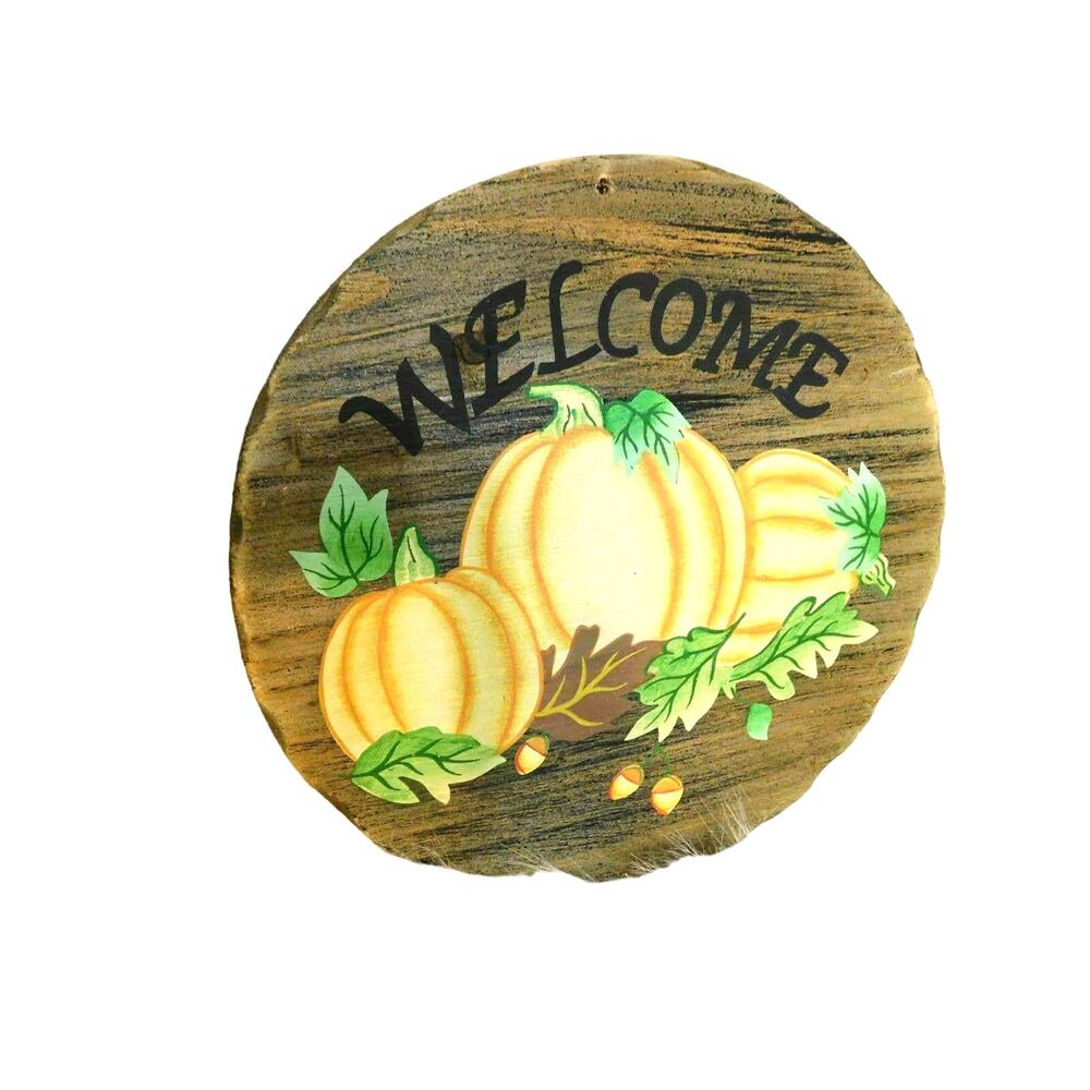 Rustic Wood Pumpkin Wall Plaques Fall Harvest Thanksgiving Welcome Sign Set of 2 - Picture 3 of 9